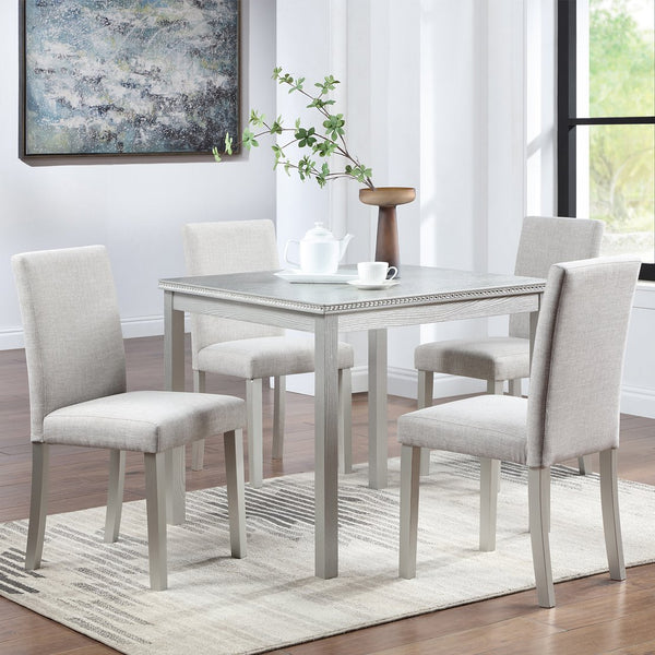 English Elm 5 Piece Wooden Dining Table Set - Elegant Square Table & 4 Upholstered Chairs In Silver Grey Finish W1998S00042