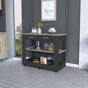 English Elm Brooklyn Rustic Kitchen Island with Concealed Shelves and Walnut Accents for Stylish Storage and Prep Multicolor 50 L x 25 W x 6 H B128P148885