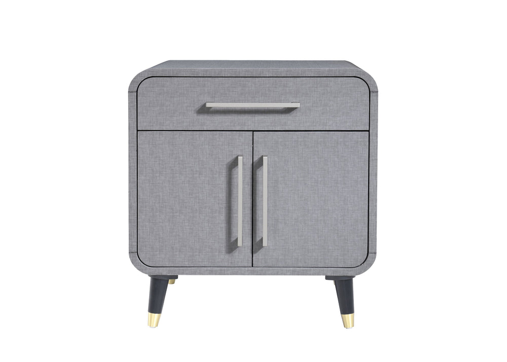 English Elm One PU Wrapped One Drawer Nightstand in Light Gray with Cabinet, Wooden Accent Legs, Felt Drawer Top B2699P233927
