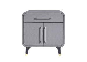English Elm One PU Wrapped One Drawer Nightstand in Light Gray with Cabinet, Wooden Accent Legs, Felt Drawer Top B2699P233927