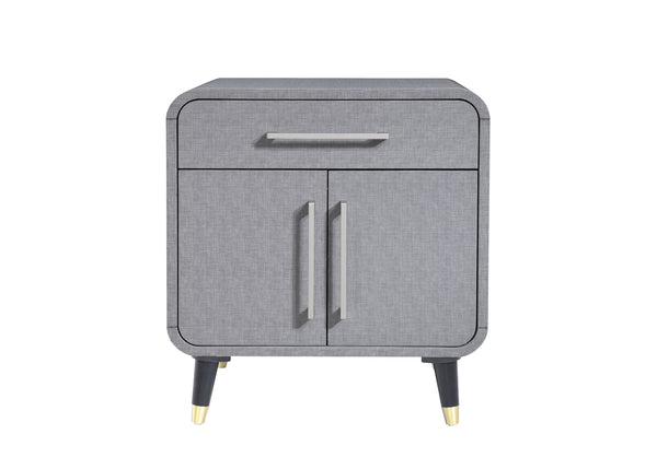 English Elm One PU Wrapped One Drawer Nightstand in Light Gray with Cabinet, Wooden Accent Legs, Felt Drawer Top B2699P233927