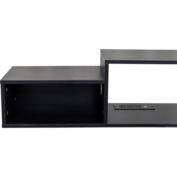 English Elm 65.35in Wall Mounted Floating TV Stand with 20 Color LEDs, Charging Station & Spacious Cable Management for Modern Entertainment Black W331P242458