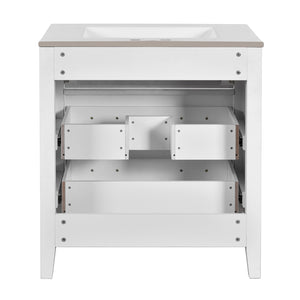 English Elm 60'' Bathroom Vanity Set With Elegant Ceramic Sink, Soft-Close Drawers, Solid Wood Frame Storage Solution N710SS00003K