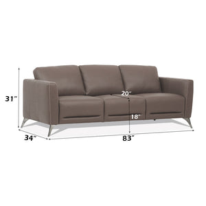 English Elm Malaga Italian Top Grain Leather Sofa with Track Arms and Chrome Legs for Modern Living Taupe B2726P496929