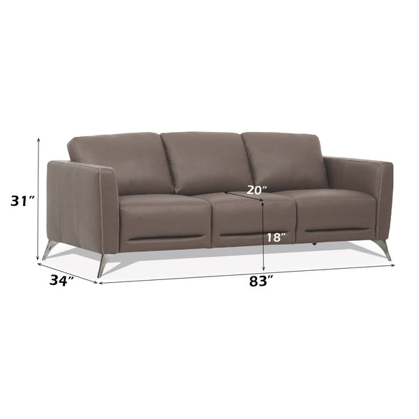 English Elm Malaga Italian Top Grain Leather Sofa with Track Arms and Chrome Legs for Modern Living Taupe B2726P496929