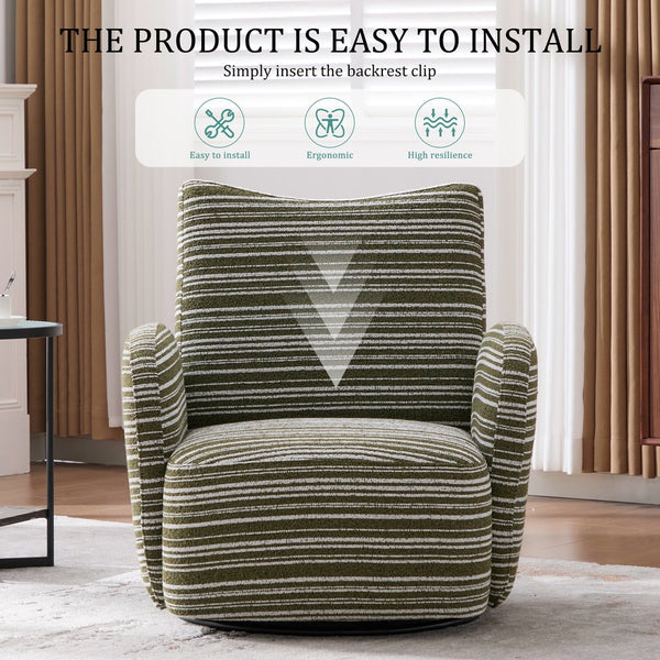 English Elm Modern Boucle 360° Swivel Leisure Chair with High‑Resilience Sponge, Supportive Curve, 550lb Capacity Olive Green W395P355490