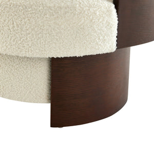 English Elm Modern Sculptural Barrel Swivel Chair Bentwood Frame Polyester Upholstery Accent Seating Beige N760P369230A