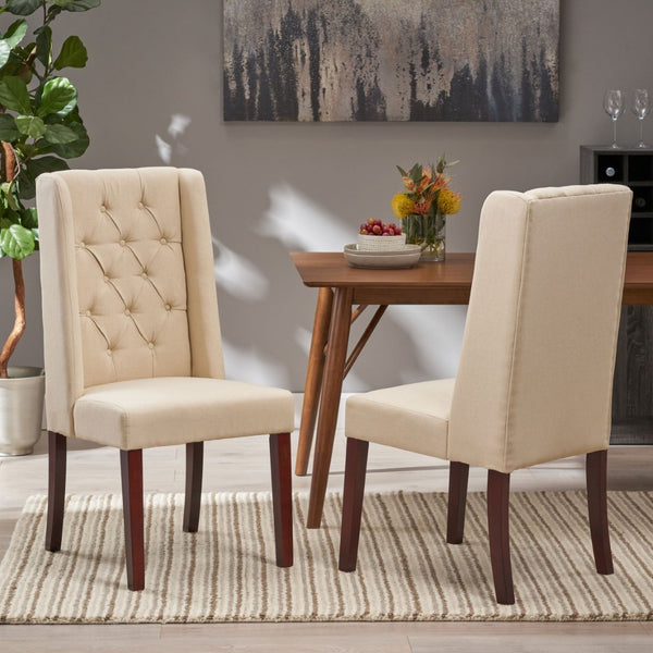 English Elm Dining Chair Set of Two Wingback Button Tufted High Back Birch Leg Upholstered 61539.00BGE