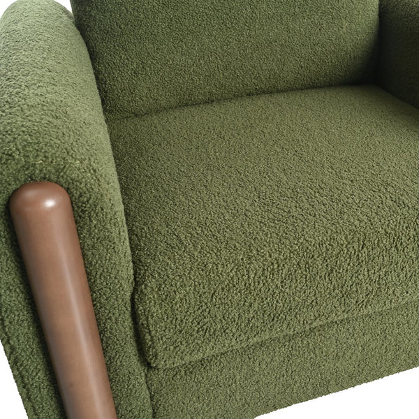 English Elm Christopher Knight Home® - Oversized Teddy Velvet Accent Chair with Curved Armrests, Tufted Mid-Century Design and Walnut Legs Green N765P189679N