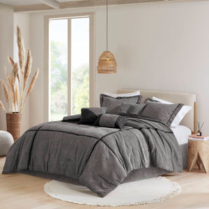 English Elm 7 Piece Micro Corduroy Comforter Set - Luxurious Grey California King Bedding Ensemble For Year-Round Comfort B035P266663