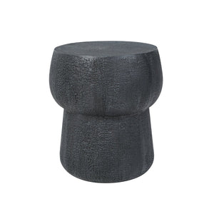 English Elm U_style Outdoor Concrete Accent Table Sculptural Double Barrel Mgo Weathered Patio Stool Black N711P422075B