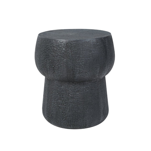 English Elm U_style Outdoor Concrete Accent Table Sculptural Double Barrel Mgo Weathered Patio Stool Black N711P422075B