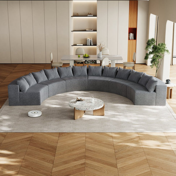 English Elm Corduroy Curved Modular Sectional Sofa With 12 Pillows – Cozy, Flexible Design For Any Space W834S00348