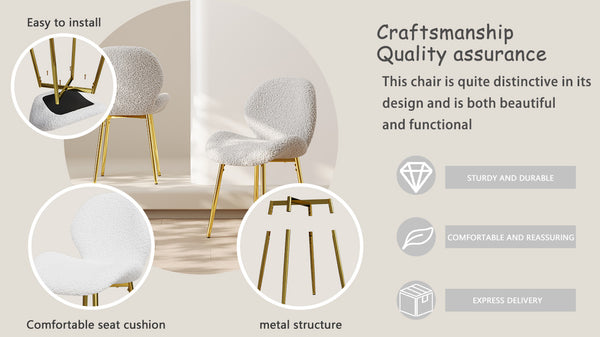 English Elm Modern Minimalist White Teddy Velvet Dining Chairs Set Of 2 With Gold Legs - Stylish Comfort & Versatility W1727P251124
