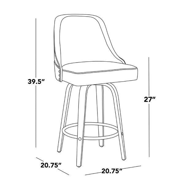English Elm Fixed-height Swivel Counter Stools with Faux Leather Seats and Chrome Footrest Set of 2 B202S01850