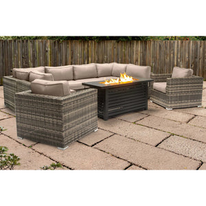 English Elm Lsi 9-Piece Outdoor Sectional Set With Luxurious Fire Pit Table & Weather-Resistant Cushions B120S00117
