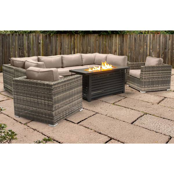 English Elm Lsi 9-Piece Outdoor Sectional Set With Luxurious Fire Pit Table & Weather-Resistant Cushions B120S00117