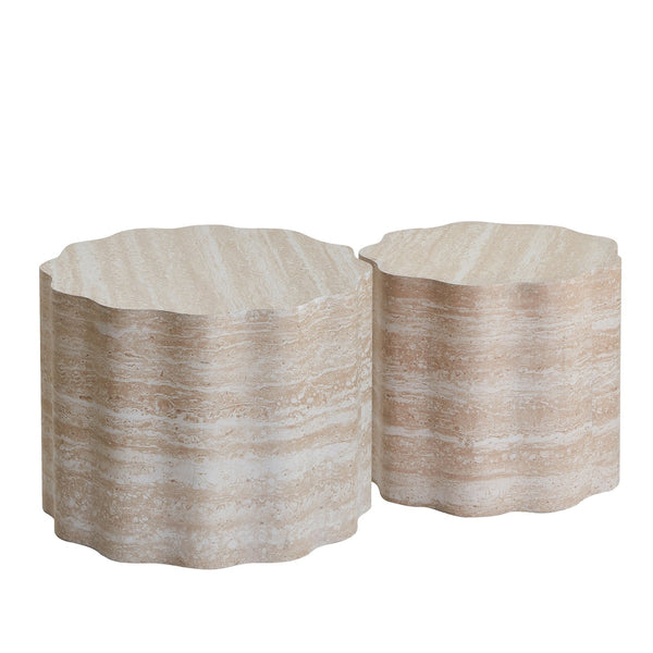 English Elm Set of 2 Round Coffee Tables Beige Brown Faux Mars Pattern MDF, Space-Saving Modern Accent Tables W3040P382320