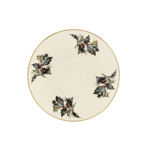 Lenox Winter Greetings Bone China Saucer with 24k Gold Rim and Holly Motif Accent 185518042