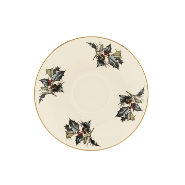 Lenox Winter Greetings Bone China Saucer with 24k Gold Rim and Holly Motif Accent 185518042