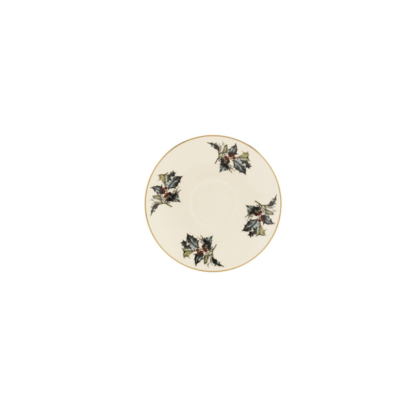 Lenox Winter Greetings Bone China Saucer with 24k Gold Rim and Holly Motif Accent 185518042