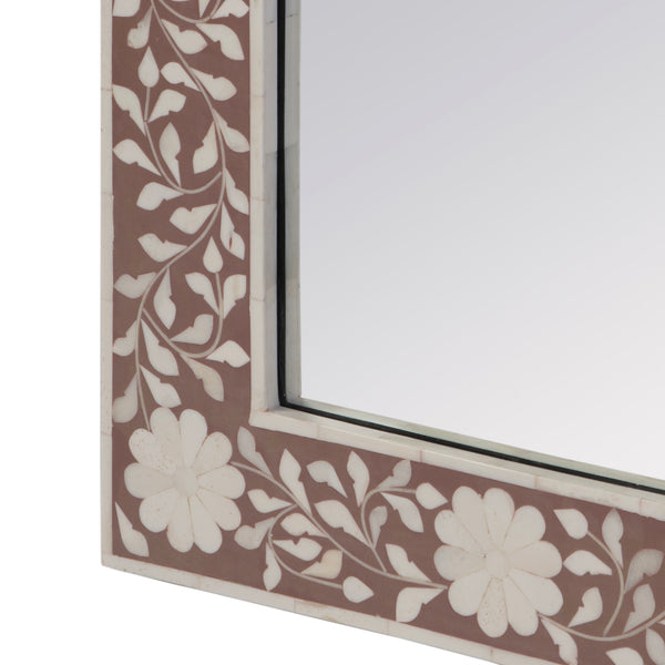 Butler Specialty Company Vivienne Handcrafted Bone Inlay Wall Mirror With Intricate Botanical Design Pink,Beige Mdf,Bone (Camel),Mirrored Glass,Resin 1855323-butler