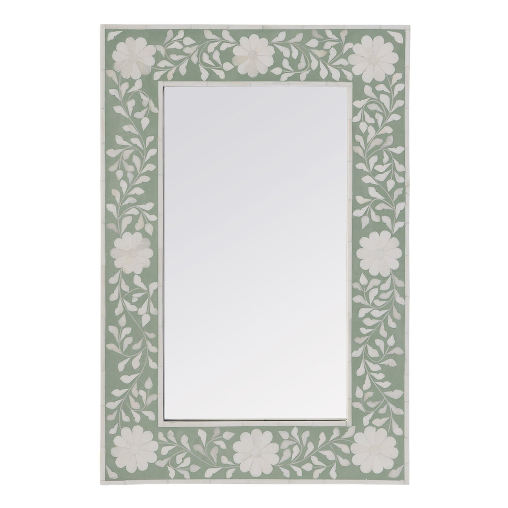 Butler Specialty Company Vivienne Handcrafted Bone Inlay Wall Mirror With Intricate Botanical Design Green,White Mdf,Bone (Camel),Mirrored Glass,Resin 1855327-butler