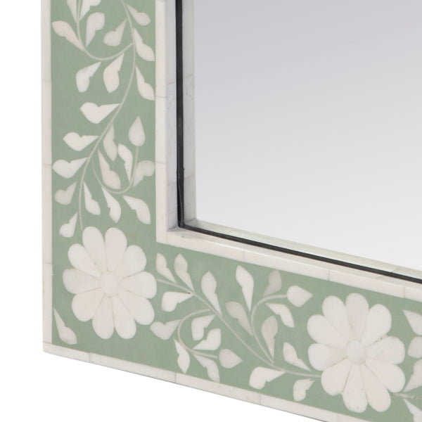 Butler Specialty Company Vivienne Handcrafted Bone Inlay Wall Mirror With Intricate Botanical Design Green,White Mdf,Bone (Camel),Mirrored Glass,Resin 1855327-butler