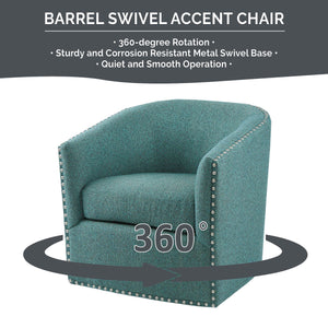 JLA Home Madison Park - Upholstered Swivel Barrel Chair with Nailheads and 360° Smooth Rotation, Plush Foam Comfort Teal Multi MP103-0706