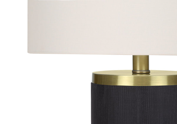 English Elm Lighting, Sleek 24" Table Lamp with Ribbed Black Concrete Base, Gold Accents & Ivory Linen Drum Shade — Modern Ambiance, 3-Way B2710P220126