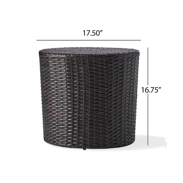 English Elm Outdoor Wicker Hourglass Side Table Sculptural Rattan Weave Patio Accent N773P362080B