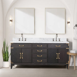 English Elm Black Oak Double Bath Vanity 72" W X 22" D – Elegant Design, Ample Storage, Fully Assembled Luxury B2731P260947