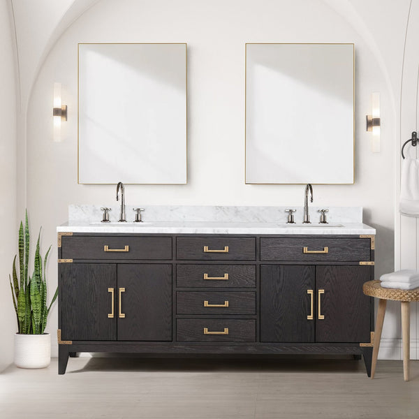 English Elm Black Oak Double Bath Vanity 72" W X 22" D – Elegant Design, Ample Storage, Fully Assembled Luxury B2731P260947