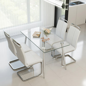 English Elm 51 Inch Tempered Glass Dining Set Seats Four with Chrome Legs and Pu Leather Chairs W2189S00918