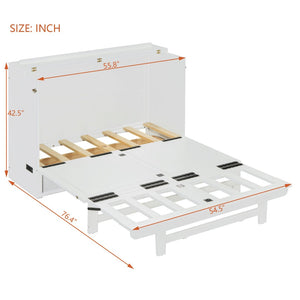 English Elm Full Size Murphy Bed Cabinet with Usb Charging Drawer and Rolling Base for Studios LP000597AAK