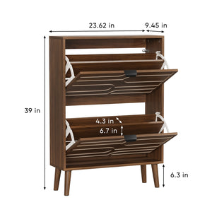 English Elm Medieval Modern Independent Shoe Cabinet 23.62" Walnut | Farmhouse MDF Shoe Storage, 2 Flip Drawers, Sturdy Anti-Tip Safety W1706P372249