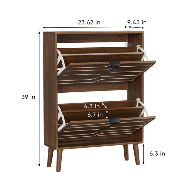 English Elm Medieval Modern Independent Shoe Cabinet 23.62" Walnut | Farmhouse MDF Shoe Storage, 2 Flip Drawers, Sturdy Anti-Tip Safety W1706P372249