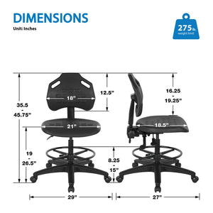 OSP Home Furnishings Vocation Ergonomic Drafting Chair with Lumbar Support and Adjustable Footrest for Lab Use KH81303MX