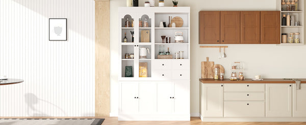 English Elm Topmax Shaker Buffet Hutch with Glass Doors Drawers and Pull-out Trays SP000092AAK