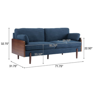 English Elm Mid-century Modern Compact Sofa with Plush Cushions and Rounded Wood Legs for Living Rooms Navy N771P205110U