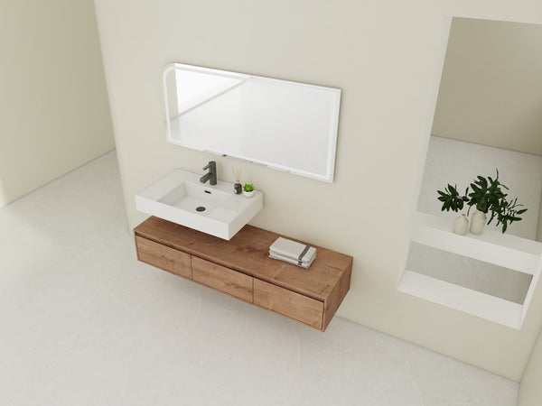 English Elm 60-Inch Wall-Mounted Bathroom Vanity With Stylish Resin Sink, Soft-Close Drawers & Modern Design W999S00355