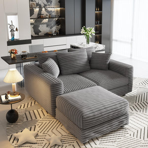 English Elm 82.7" Plush Corduroy 3-Seat Sofa - Modern Cloud Couch With Ottoman, Soft Pillows, And Versatile Design W1885S00147