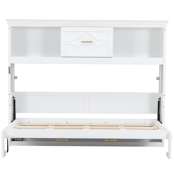 English Elm Twin Size Murphy Bed With Charging Station & Storage Drawer – Stylish, Space-Saving Solution! N7090004019K-GIGA