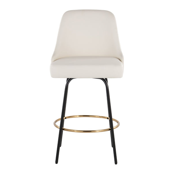 English Elm Fixed-height Swivel Counterstools White Faux Leather Gold Nailhead Black Frame Set 2 B202S01851