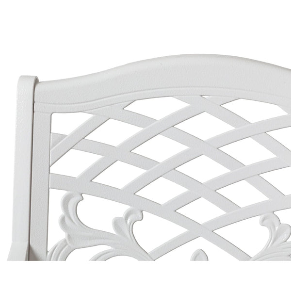 English Elm Phoenix Cast Aluminum Outdoor Dining Arm Chairs Ornate Lattice Scroll Garden Patio Set White N776P381164W