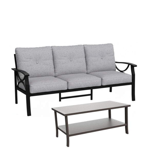 English Elm 2 Piece Outdoor Steel Sofa Set with Coffee Table Powder Coated for All Weather Patios Black+ Gray B082P455153
