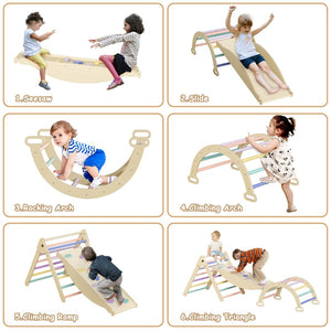 English Elm 5 in 1 Pikler Triangle Wooden Climbing Set Montessori Toddler Indoor Play Gym T3210P426420