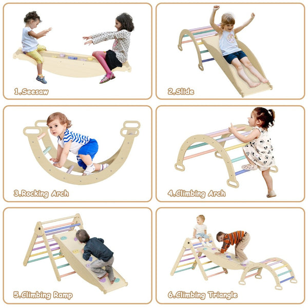 English Elm 5 in 1 Pikler Triangle Wooden Climbing Set Montessori Toddler Indoor Play Gym T3210P426420