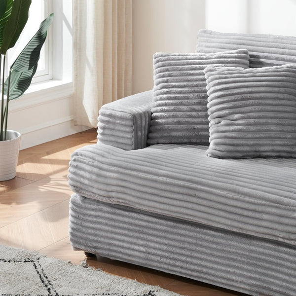 English Elm 79.3 Inch Gray Corduroy Three Seat Sofa with Toss Pillows for Modern Living Rooms W1658P200002