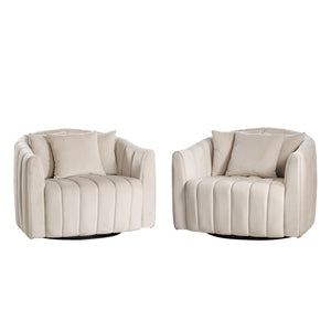 English Elm 40.1"w Velvet Swivel Barrel Chair Oversized Channel Tufted Accent Seat with Pillows W3118S00025